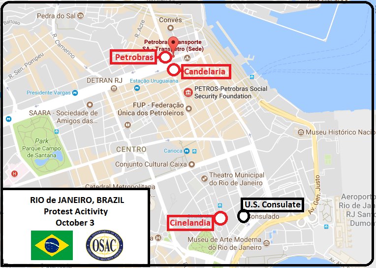 Brazil - Security Message from U.S. Consulate in Rio de Janeiro notes downtown protests this afternoon/evening   